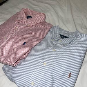 Lot of 2 Ralph Lauren short sleeve button up shirts size large pink/blue striped